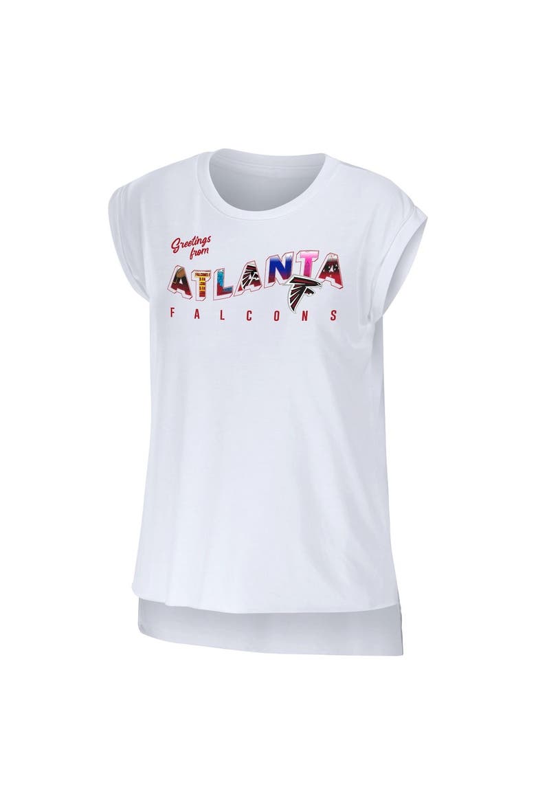 Women's WEAR by Erin Andrews White Atlanta Falcons Greetings From Muscle T-Shirt, Alternate, color, White