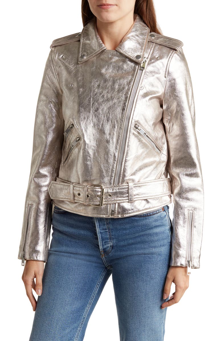 Walter Baker Allison Metallic Leather Moto Jacket, Main, color,