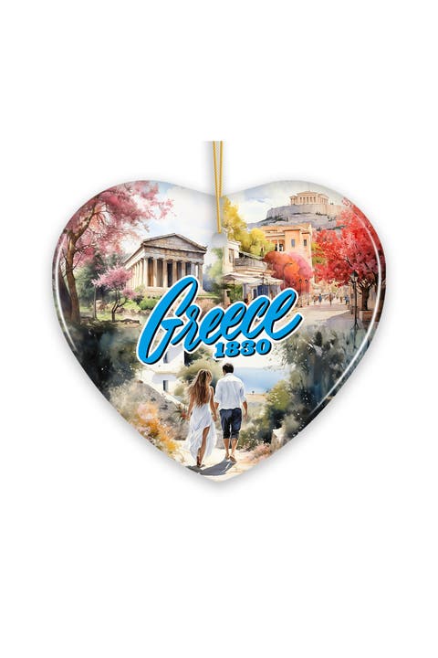 Greece Ancient Landmarks Heart Ceramic Ornament