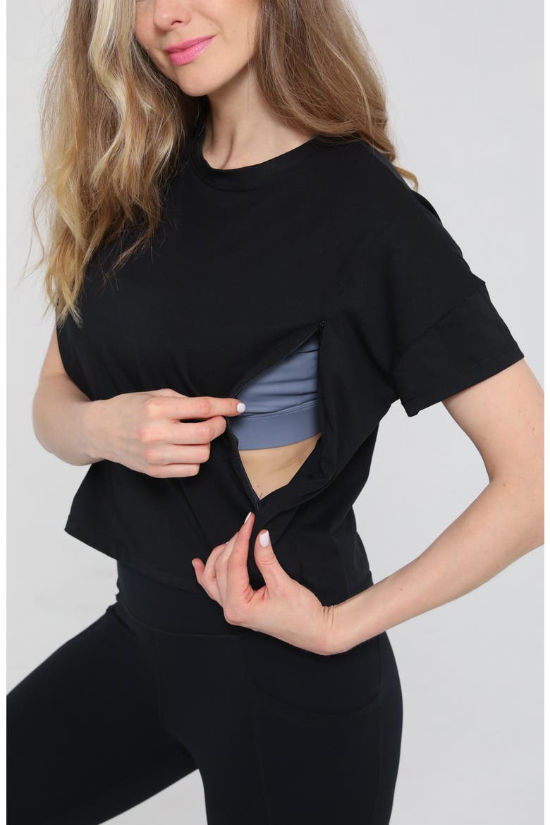 Abigail Short Sleeve Nursing T-Shirt, Alternate, color, Noir