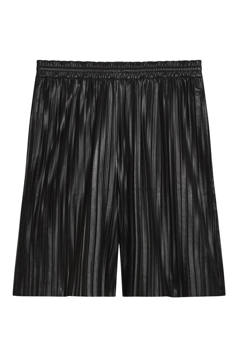 Pleated Leather Shorts, Alternate, color, BLACK - 001