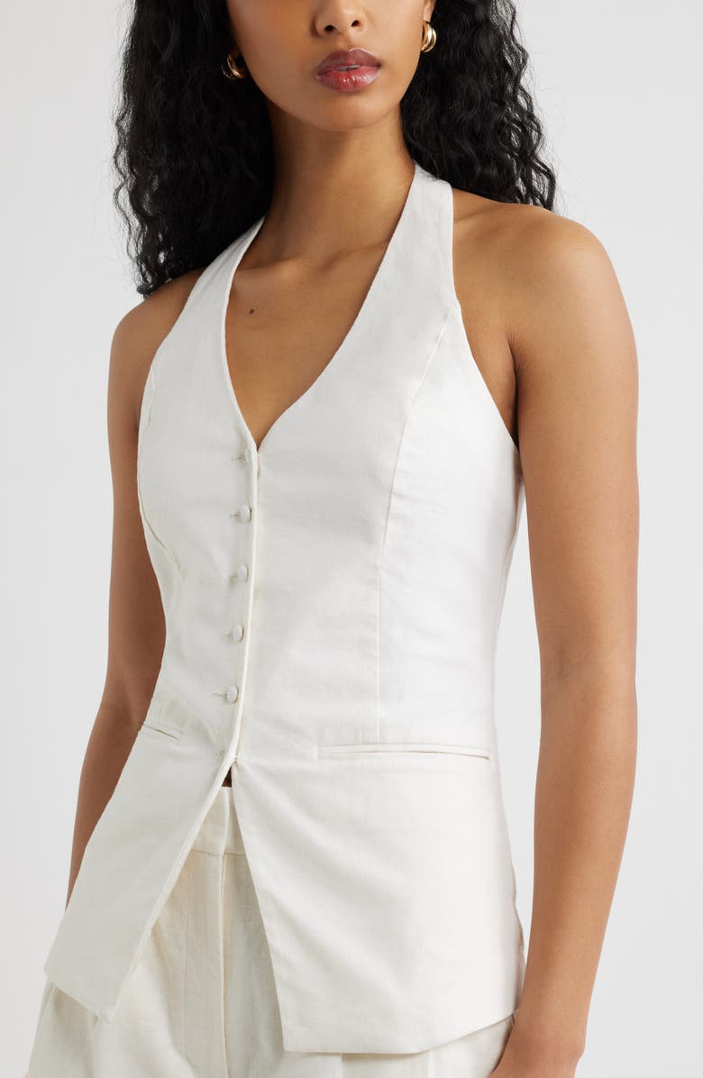 Open Edit Linen Halter Vest, Alternate, color, White