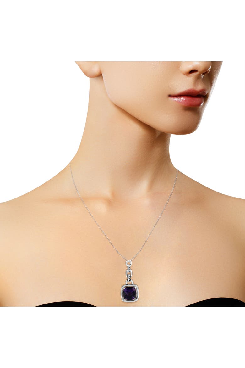Silver Purple Amethyst and Diamond Accented Bale Inch Pendant Necklace, Alternate, color, White