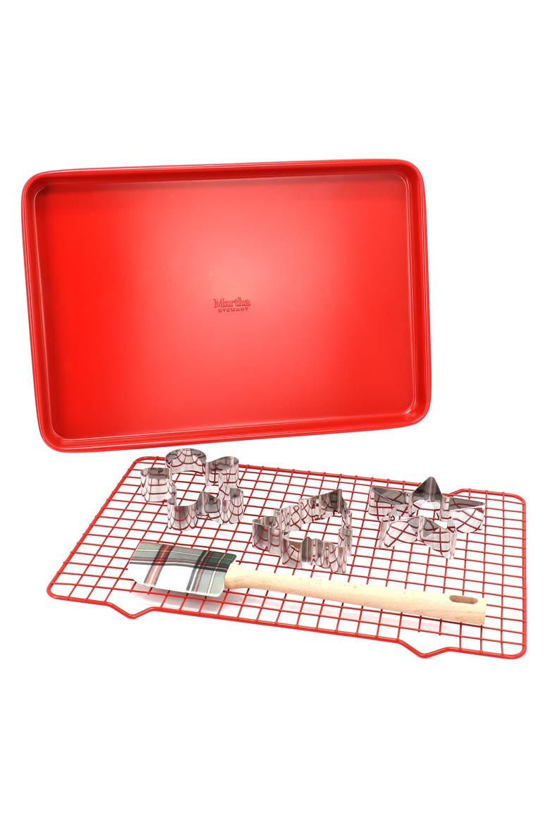 6pc Carbon Steel Bakeware and Cookie Cutter Set in Red, Main, color, Red
