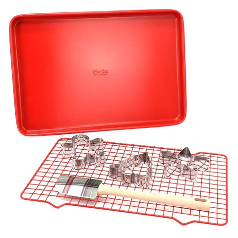 6pc Carbon Steel Bakeware and Cookie Cutter Set in Red
