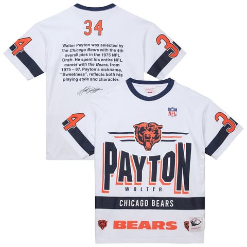 Men's Mitchell & Ness Walter Payton White Chicago Bears Name & Number Team Origins Vintage Logo T-Shirt