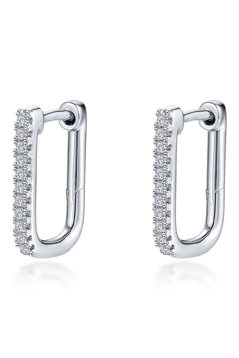 Pavé Simulated Diamond Rectangular Hoop Earrings, Main, color, SILVER