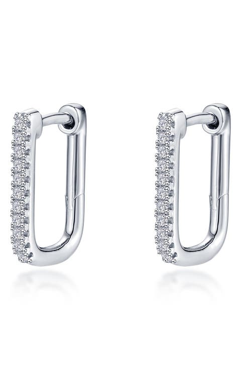 Pavé Simulated Diamond Rectangular Hoop Earrings