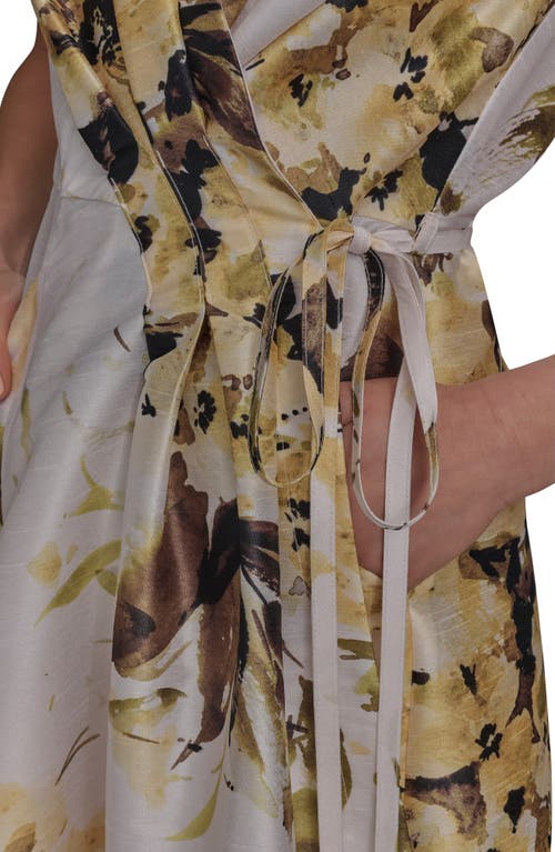 Donna Karan New York Floral Tiered Wrap Dress In Limoncello Multi