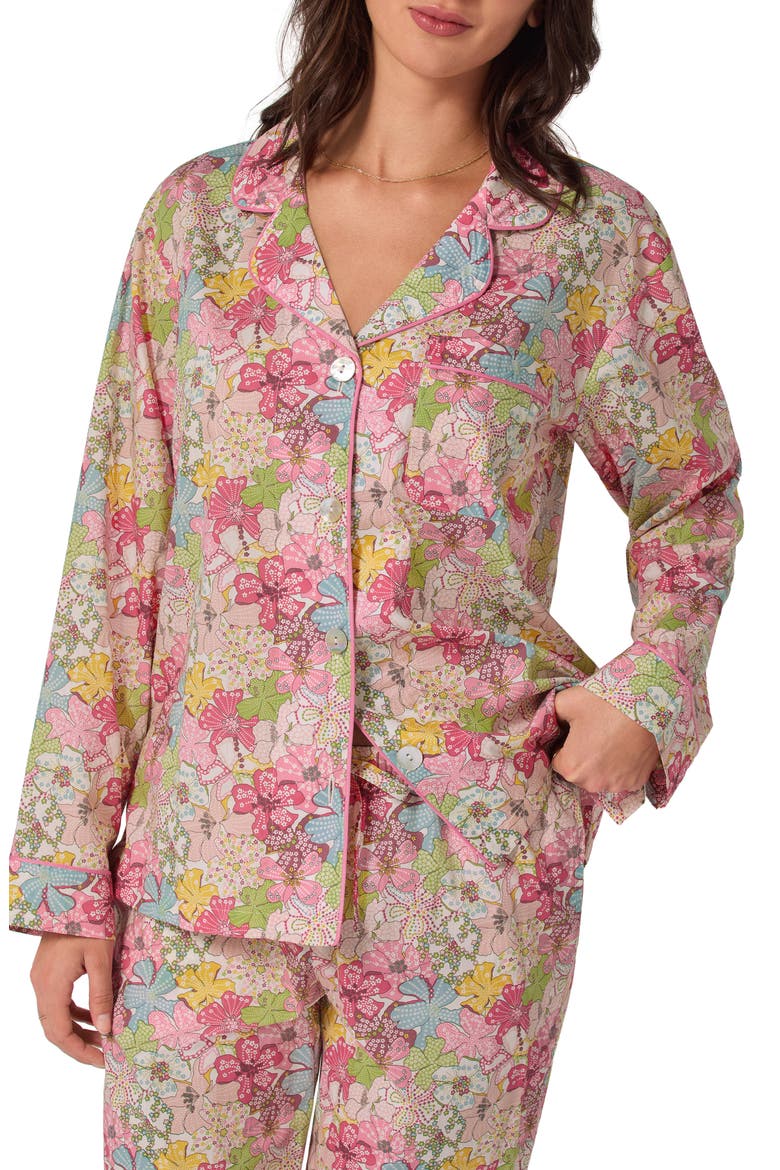 Floral Print Long Sleeve Cotton Jersey Pajamas, Alternate, color, MAUVEY