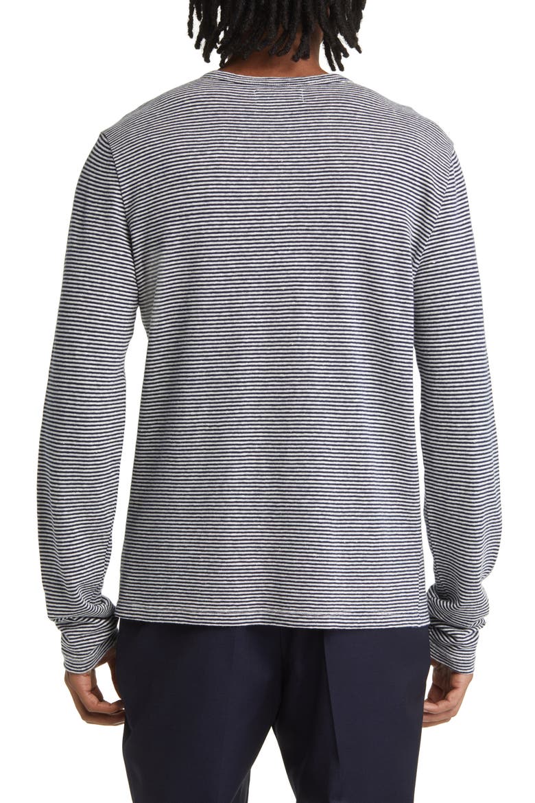 Stripe Long Sleeve Cotton & Linen T-Shirt, Alternate, color, NAVY/ WHITE