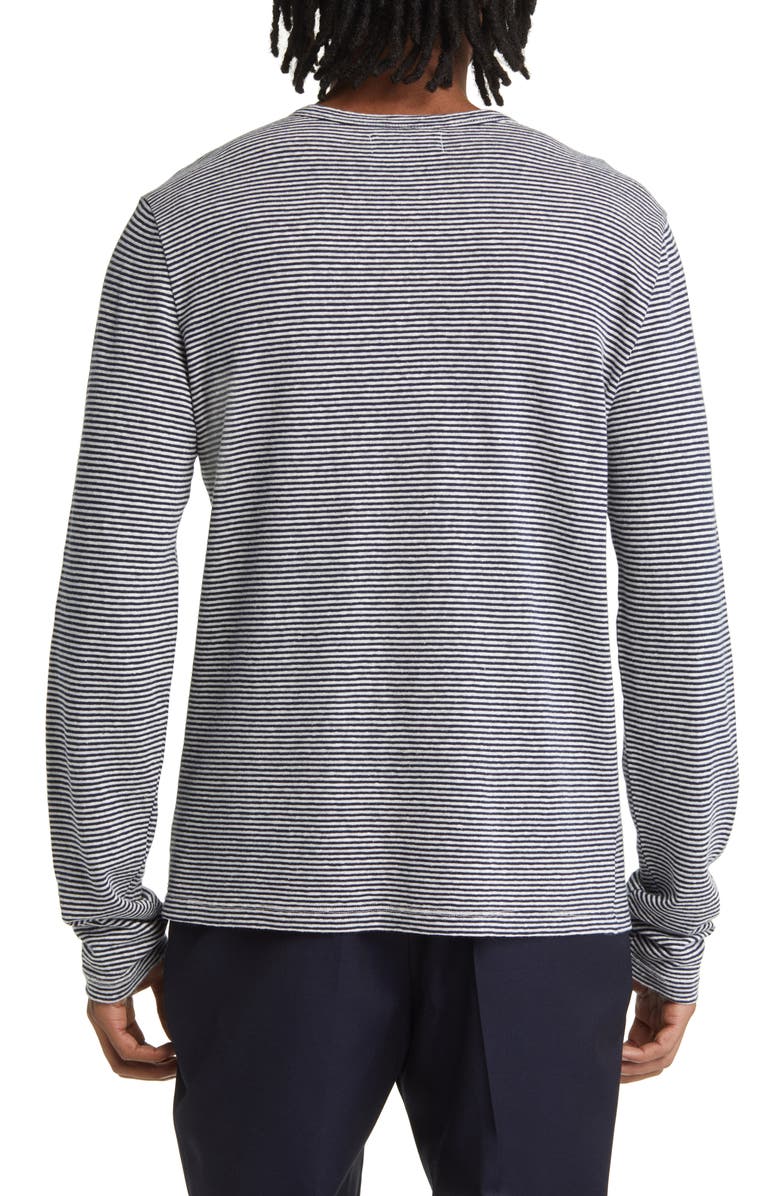 Officine Générale Stripe Long Sleeve Cotton & Linen T-Shirt, Alternate, color,