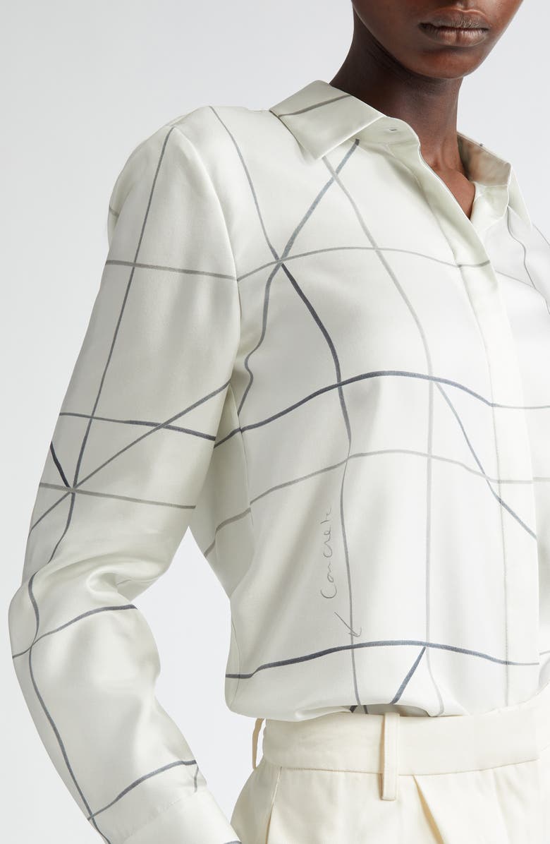 Lafayette 148 New York Scottie Floor Plan Print Silk Button-Up Shirt, Alternate, color, 