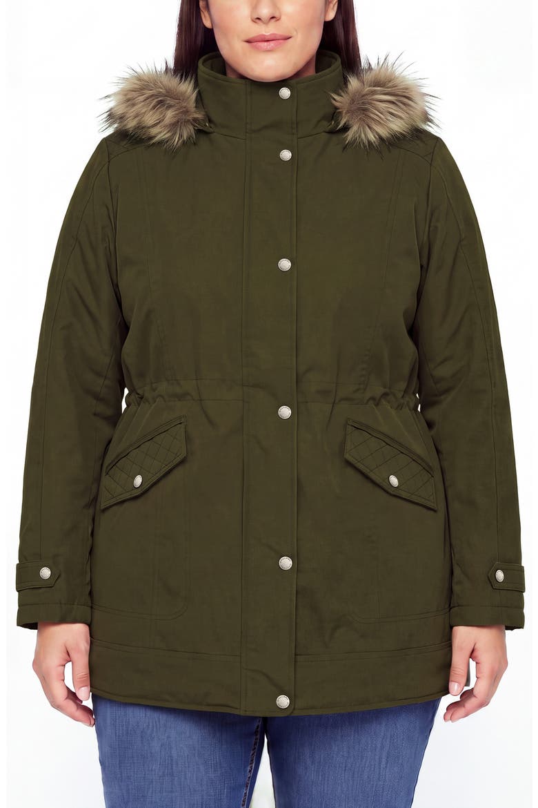 Faux Fur Trim Hooded Parka, Main, color, DRIED HERB
