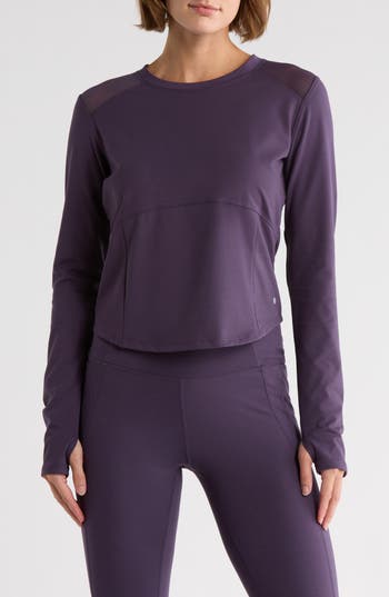Layer 8 Mesh Long Sleeve Activewear Top In Purple