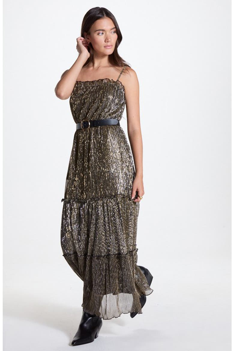 Metallic Tiered Maxi Dress, Alternate, color, BLACK