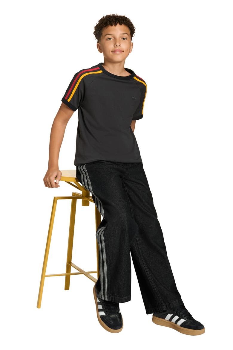 Kids' 3-Stripes Cotton T-Shirt, Alternate, color, UTILITY BLACK/ BLACK