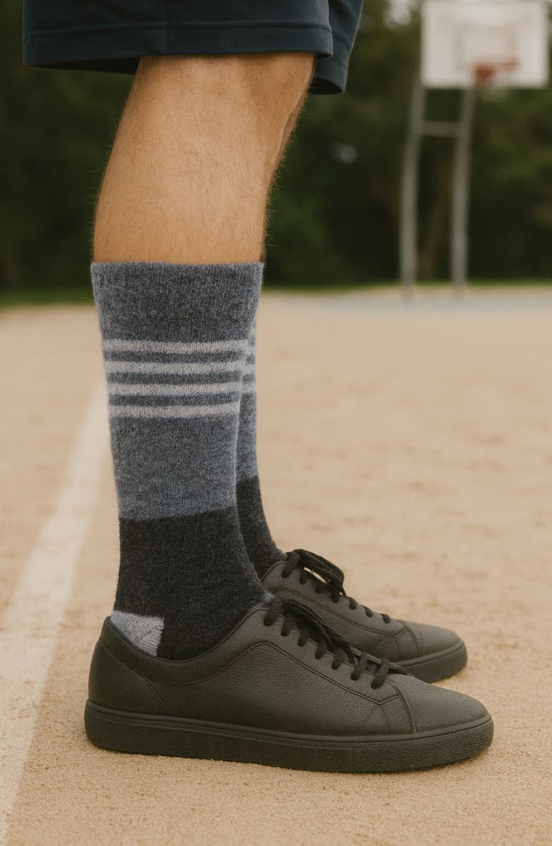 United By Blue 2-Pack Stripe Wool & Yak Blend Crew Socks, Alternate, color, Heather Grey/ Light Grey