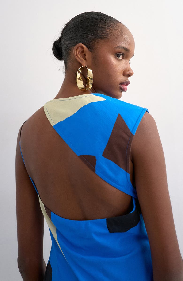 Topshop Sleeveless Open Back Cotton & Linen Minidress, Alternate, color, Blue