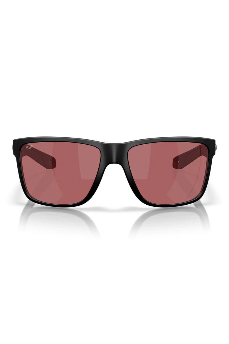 58mm Broadbill II Polarized Rectangle Sunglasses, Main, color, MATTE BLACK / ROSE 580G