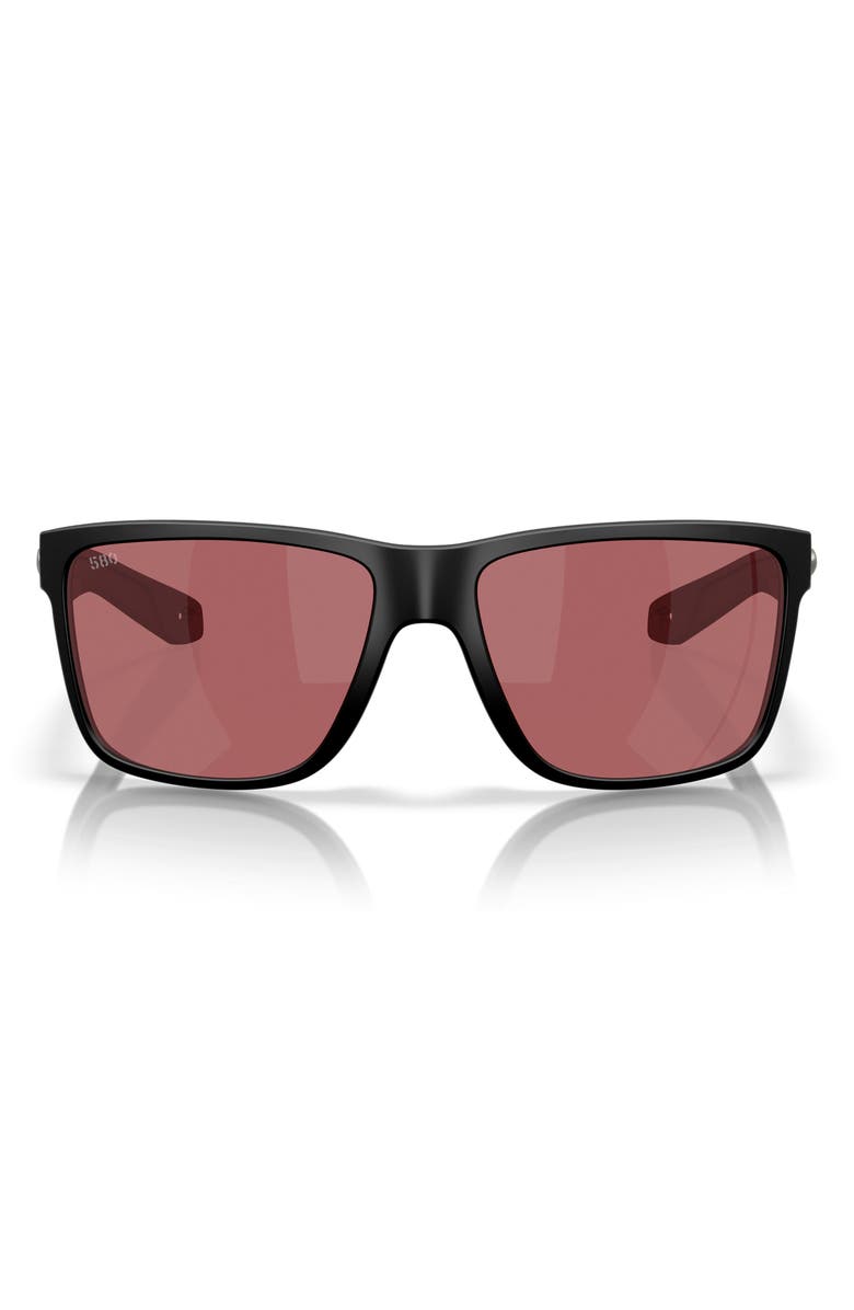Costa Del Mar 58mm Broadbill II Polarized Rectangle Sunglasses, Main, color, Matte Black / Rose 580G