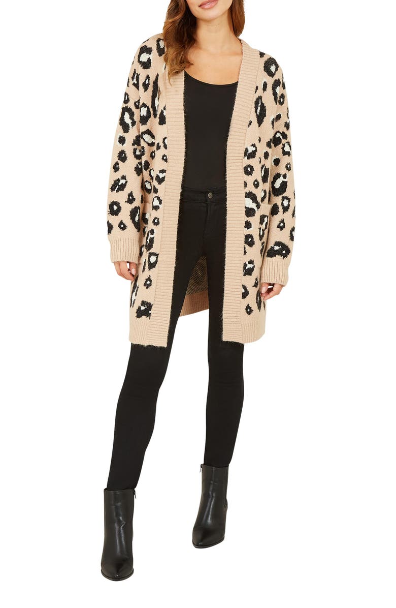 Yumi Animal Intarsia Knit Long Cardigan, Alternate, color, Beige