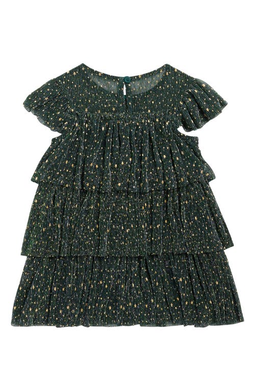 Zunie Kids' Metallic Foil Ruffle Tiered Party Dress In Green