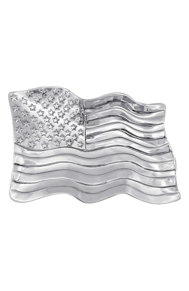 Mariposa American Flag Large Serving Tray, Main, color, Silver