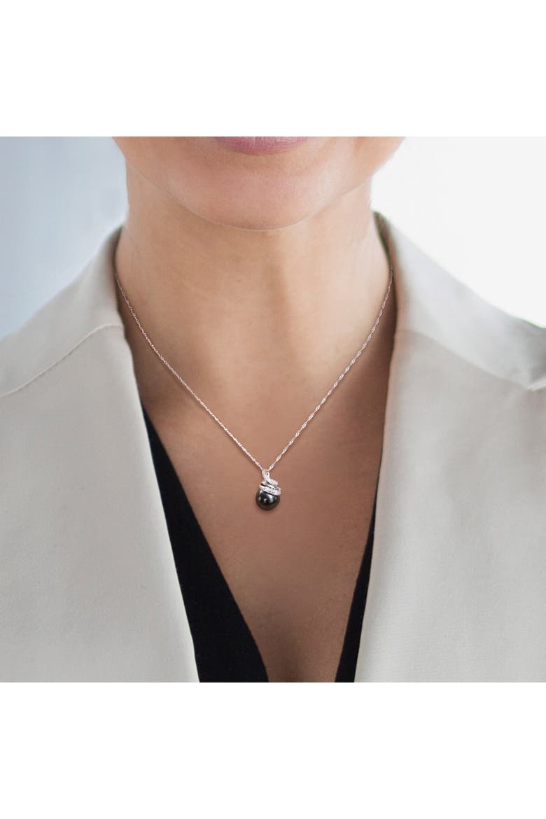 Cultured Pearl & Diamond Swirl Necklace, Alternate, color, Tahitian Pearl/14K White Gold