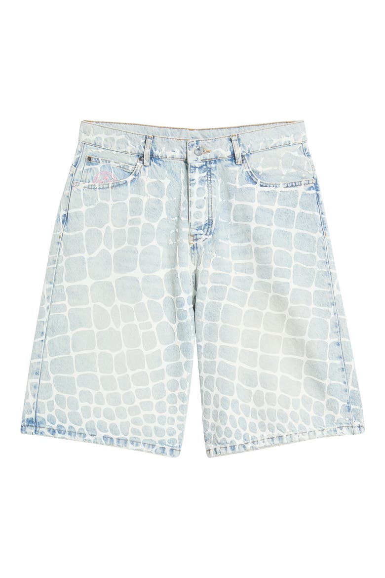 Crocodile Print Denim Shorts, Main, color, HEAVY WASH