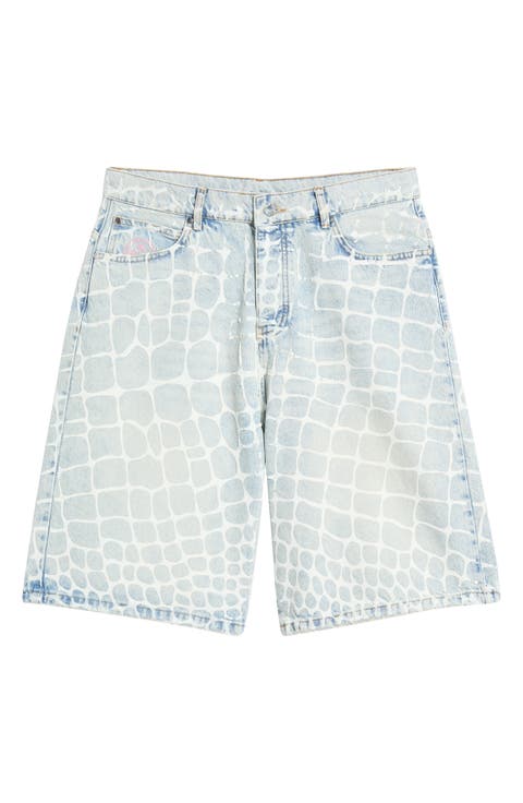 Crocodile Print Denim Shorts