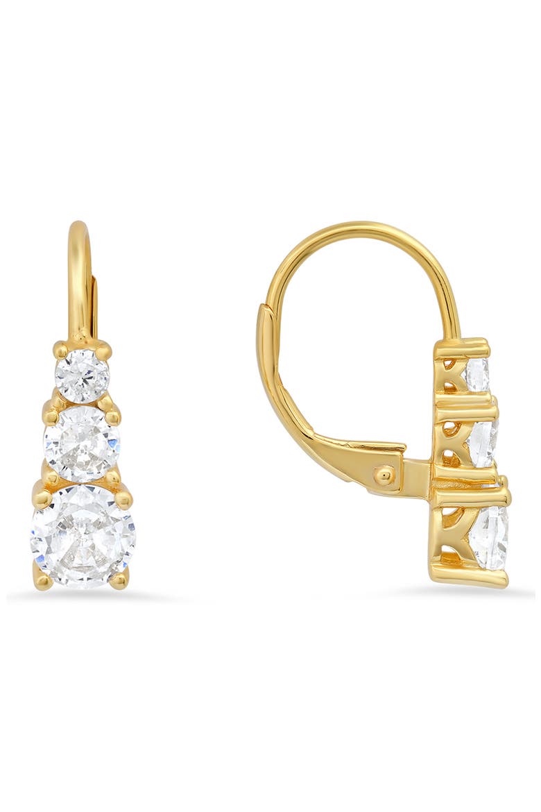 Sterling Silver Triple Cubic Zirconia Leverback Earrings, Main, color, GOLD