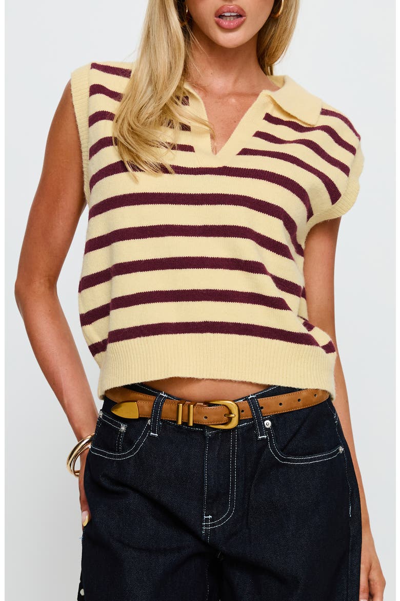 Yuliya Stripe Sweater Vest, Main, color, LEMON / BURGUNDY STRIPE