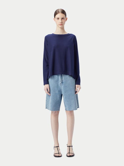 Gobi Mongolian Cashmere Boatneck Cotton Silk Cashmere Blend Sweater In Blue