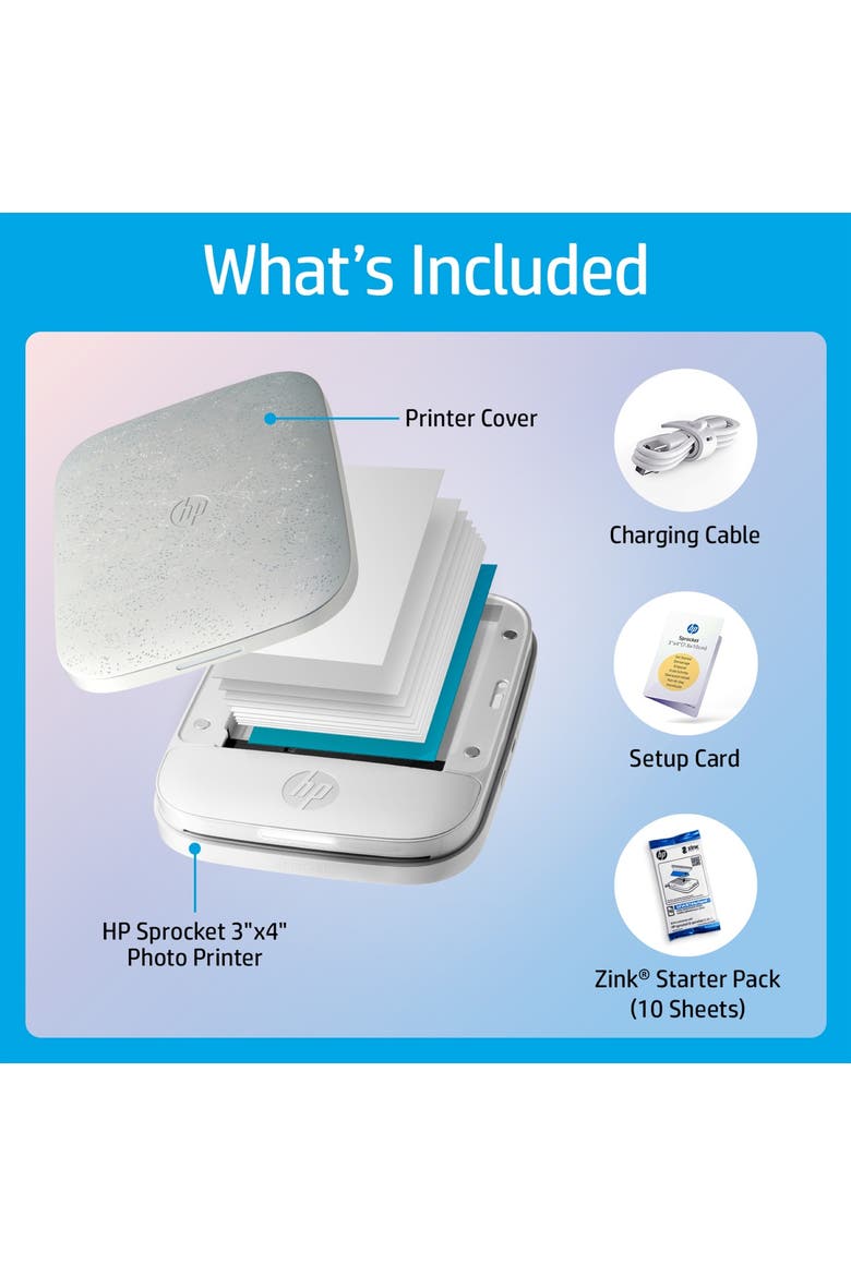 Sprocket 3x4 Instant Photo Printer, Prints 3.5x4.25 Photos from iOS & Android, Alternate, color, White