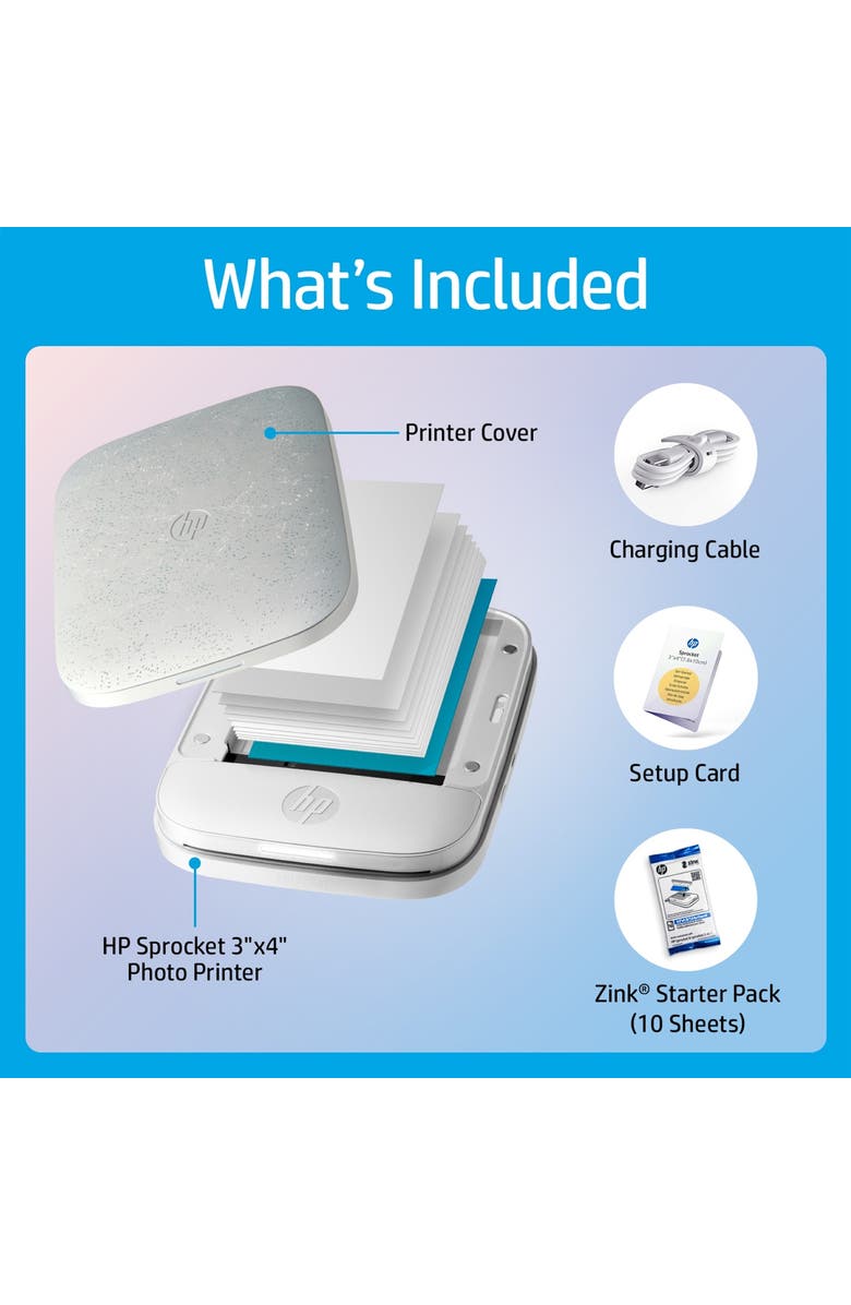 HP Sprocket 3x4 Instant Photo Printer, Prints 3.5x4.25 Photos from iOS & Android, Alternate, color, White
