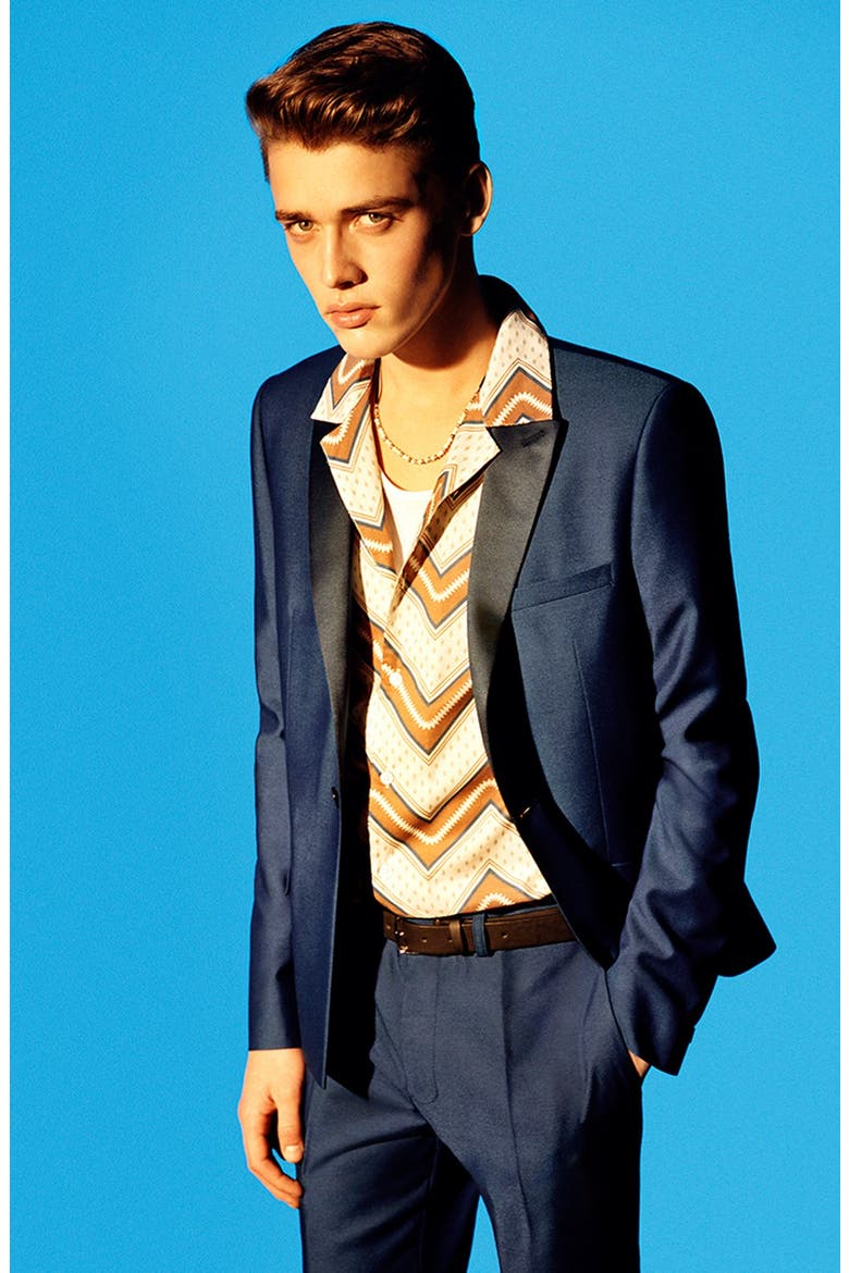 Blue Skinny Fit Tuxedo Jacket, Alternate, color, BLUE