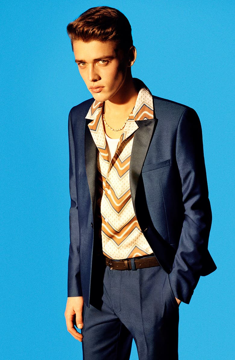 Topman Blue Skinny Fit Tuxedo Jacket, Alternate, color,