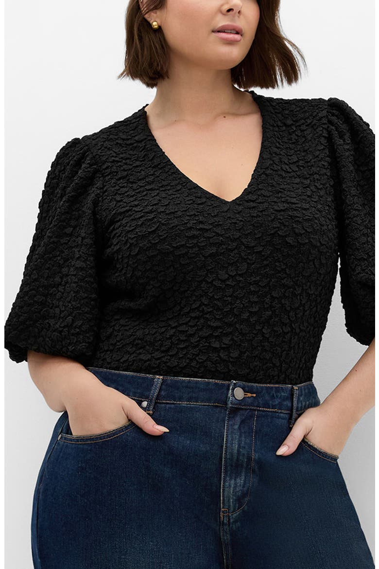 Chrissie Texture Puff Sleeve Top, Main, color, BLACK