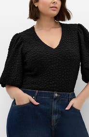 City Chic Chrissie Texture Puff Sleeve Top