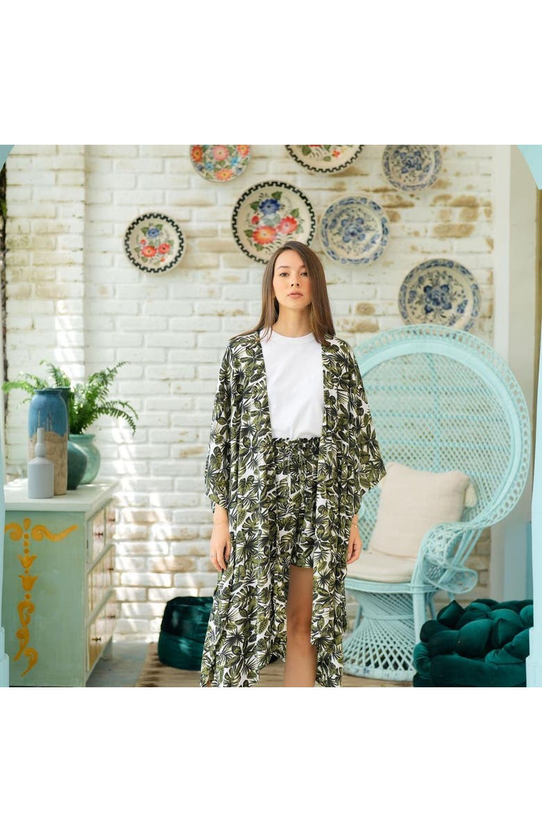 PINK HALEY Natalia Midi Kimono Robe, Alternate, color, Green