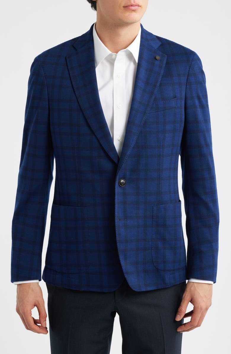 Peter Millar Barrett Windowpane Plaid Wool Sport Coat, Alternate, color, Navy