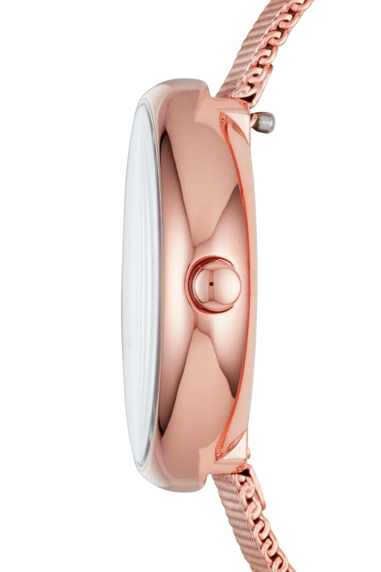 Round Mesh Strap Watch, 30mm, Alternate, color, ROSE GOLD/ BLUE