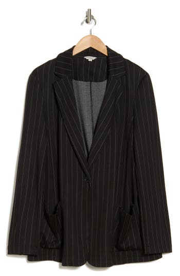 Max Studio Pinstripe Double Knit Blazer In Black/ivory Stripe