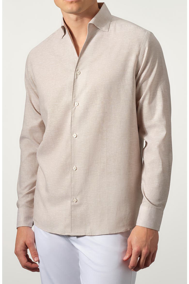 Linen Blend Button-Up Shirt, Main, color, OAT