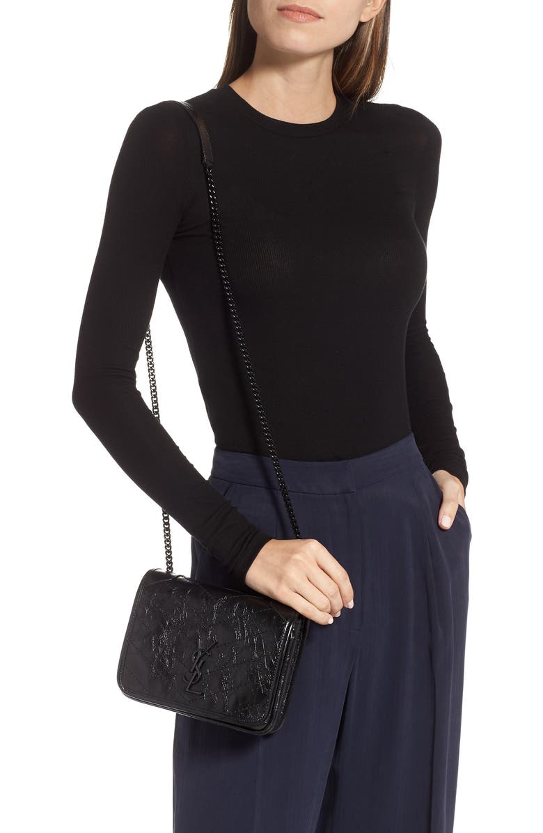 Saint Laurent Niki Leather Wallet on a Chain, Alternate, color,