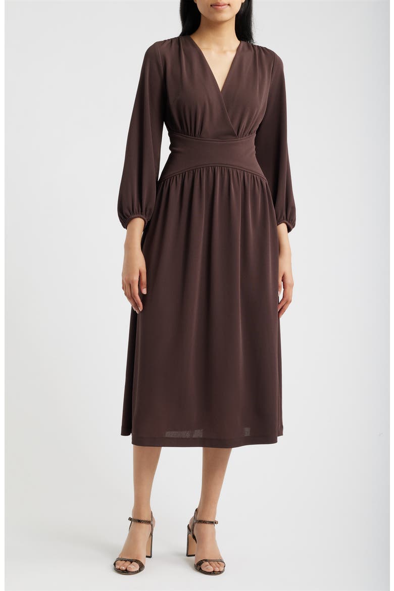 Blouson Sleeve Midi Dress, Main, color, MOLASSES