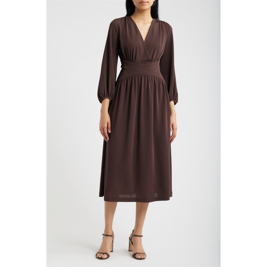 Anne Klein Blouson Sleeve Midi Dress in Molasses at Nordstrom, Size 10