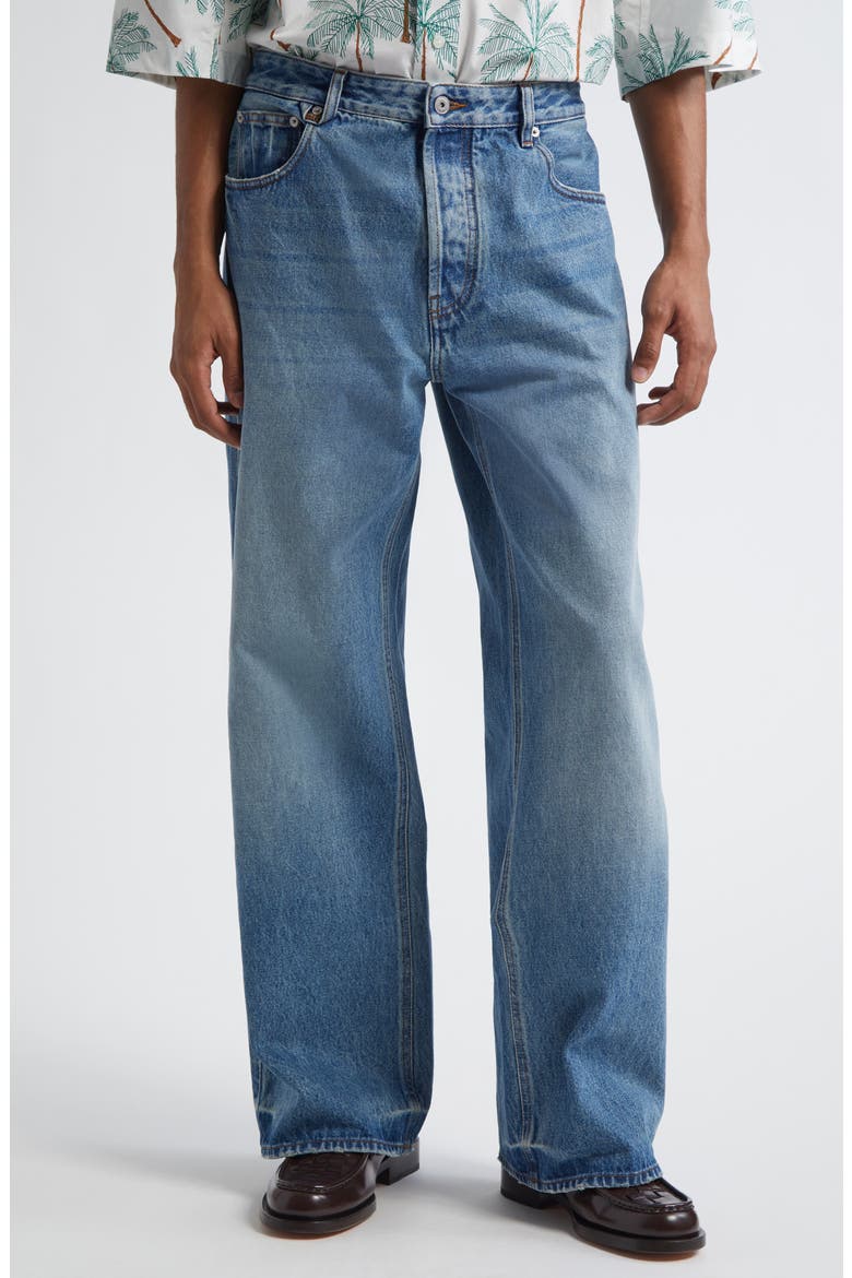 Le De-Nîmes Large Straight Leg Jeans, Main, color, BLUE/ TABAC
