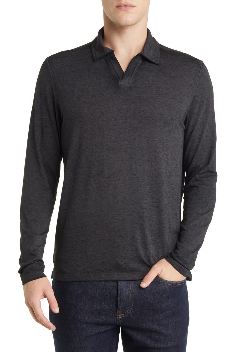 Val Johnny Collar Long Sleeve Polo, Main, color, BLACK